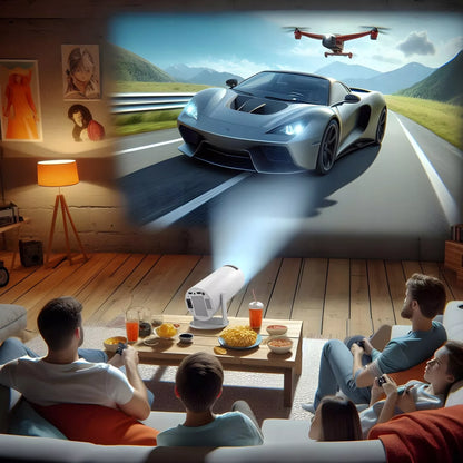 PROJEKTORIUS RZUTNIK WIFI ANDROID NEŠIOJAMAS SUKAMAIS SMART 4K GARSIAKALBIS BT 5.0