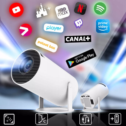 PROJEKTORIUS RZUTNIK WIFI ANDROID NEŠIOJAMAS SUKAMAIS SMART 4K GARSIAKALBIS BT 5.0