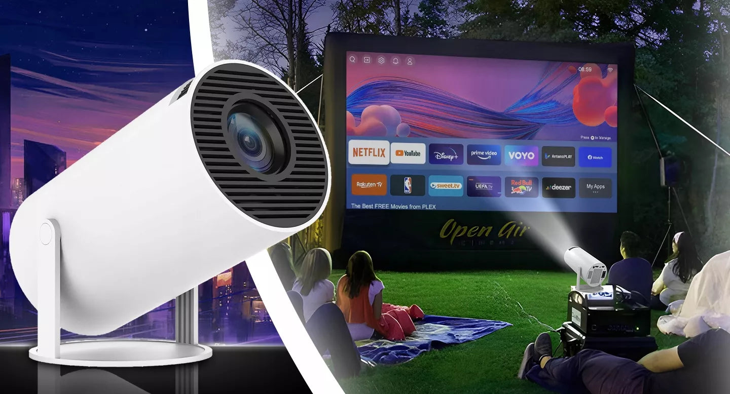 PROJEKTORIUS RZUTNIK WIFI ANDROID NEŠIOJAMAS SUKAMAIS SMART 4K GARSIAKALBIS BT 5.0