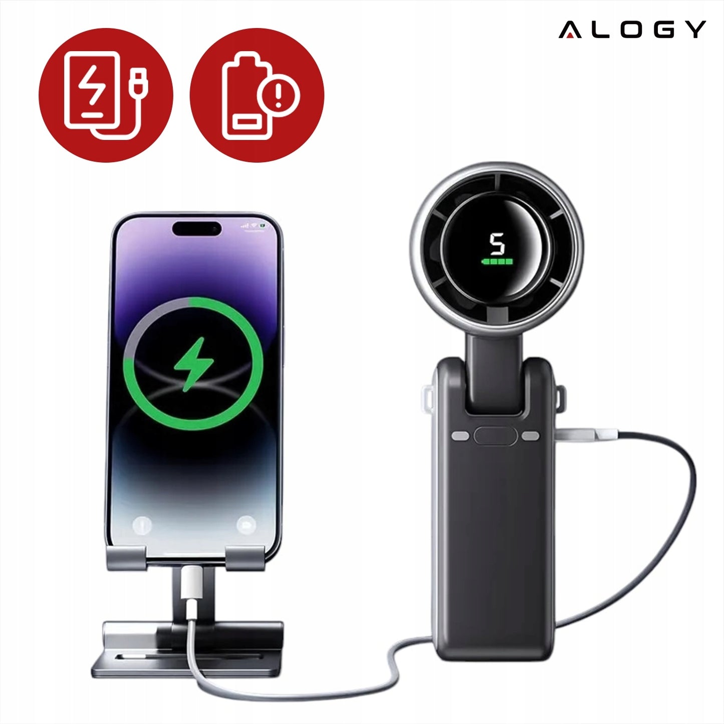 Nešiojamas mini ventiliatorius, tylus stalo ventiliatorius, rankinis, 3600mAh, 5 režimai