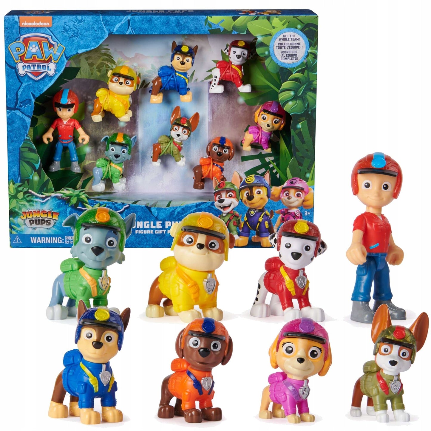 PAW PATROL Džiunglių šuniukų rinkinys iš 8 figūrėlių Ryderis + judantys šuneliai
