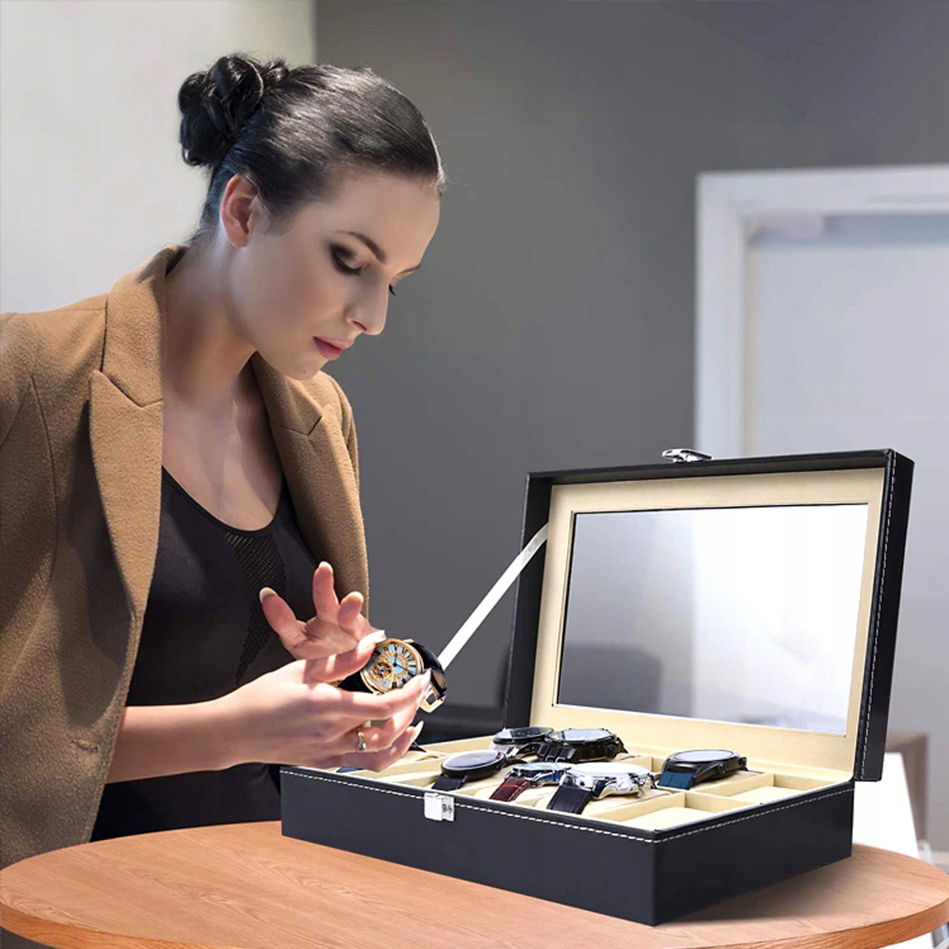 Elegantiška talpi dėžutė-organizatorius laikrodžiams, 12 vnt.