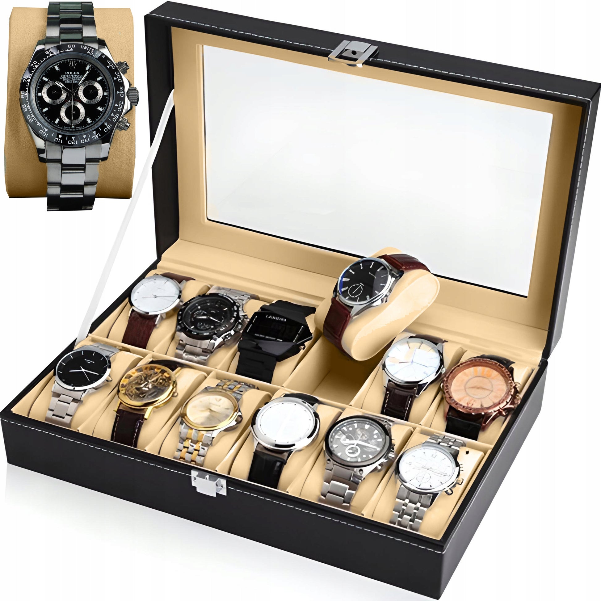 Elegantiška talpi dėžutė-organizatorius laikrodžiams, 12 vnt.