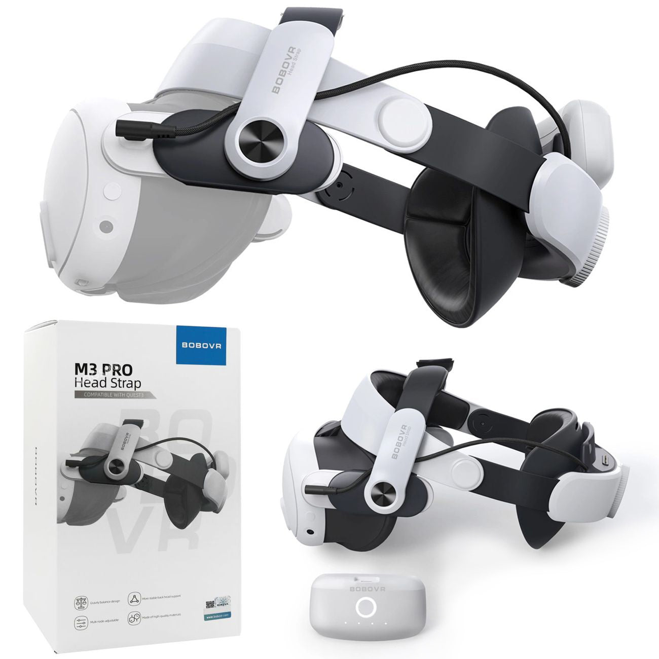 Atraminimo dirželis BOBOVR M3 Pro Oculus Meta Quest 3/3s su maitinimo baterija