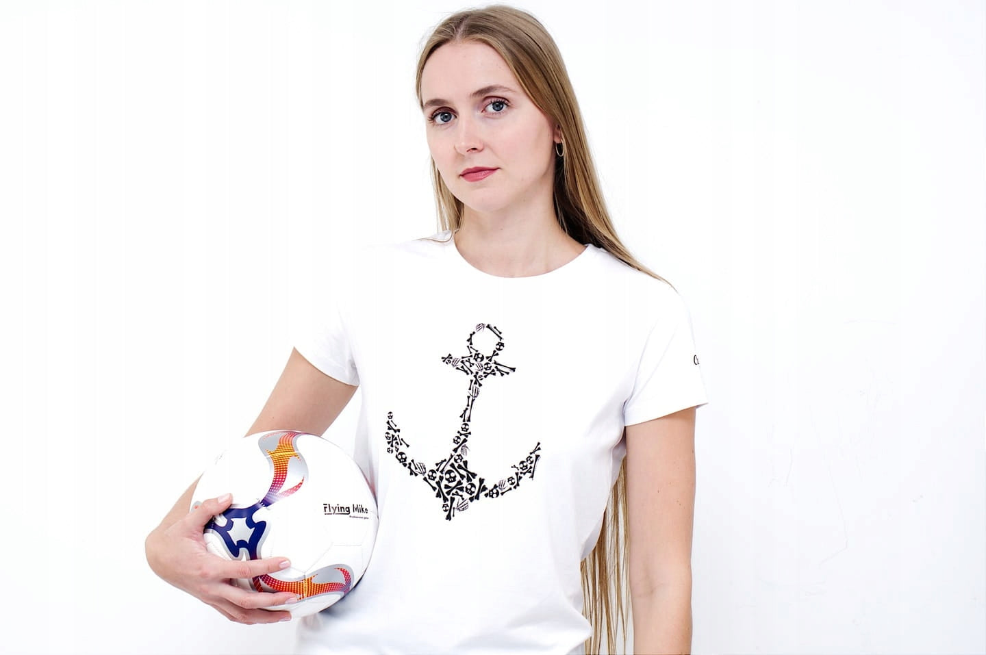 Futbolo kamuolys 5 dydžio FLYING MIKE, skirtas treniruotėms aikštelėje, baltas