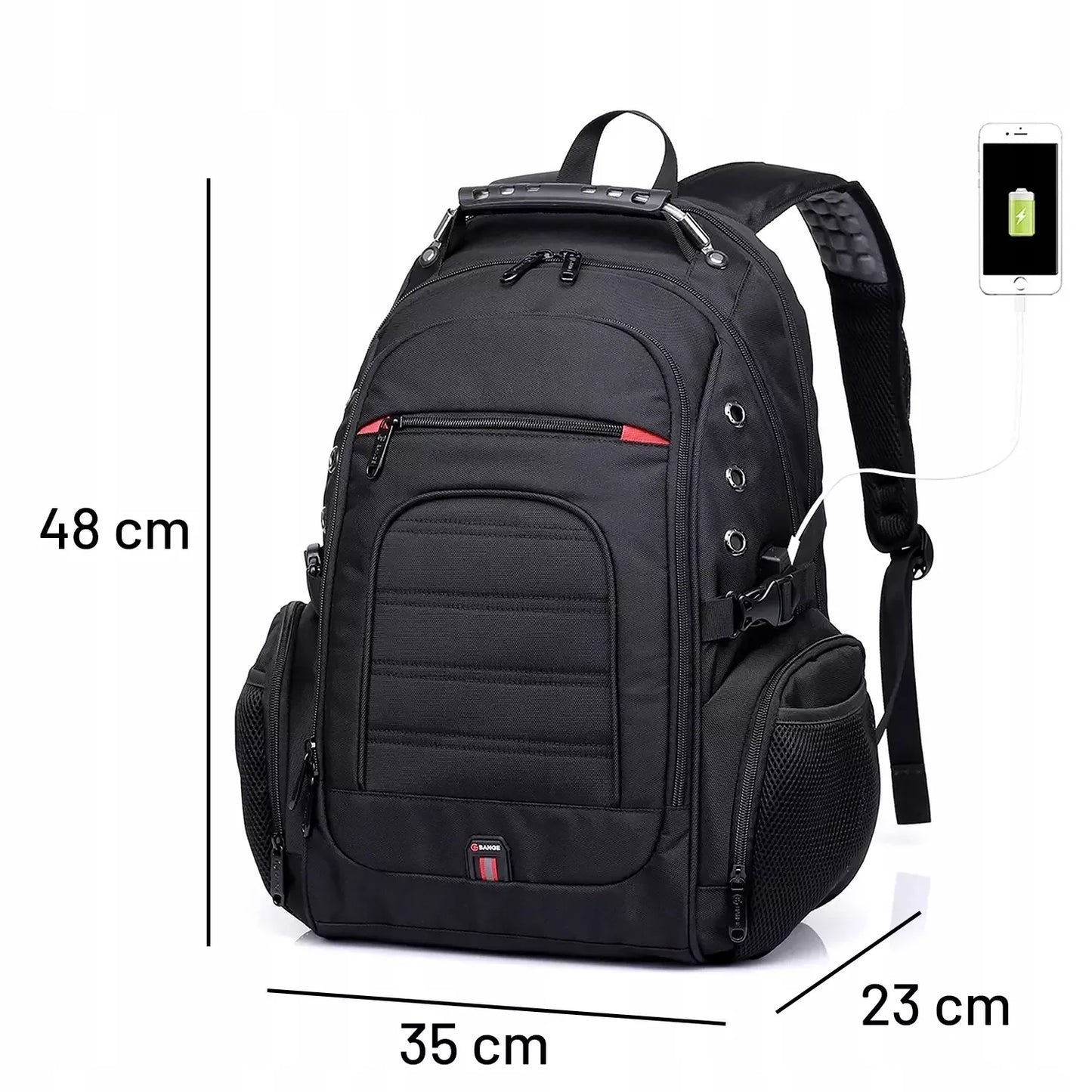BANGE kuprinė nešiojamam kompiuteriui 15" miesto, jaunimo, atspari vandeniui, su USB, juoda, DIDELĖ