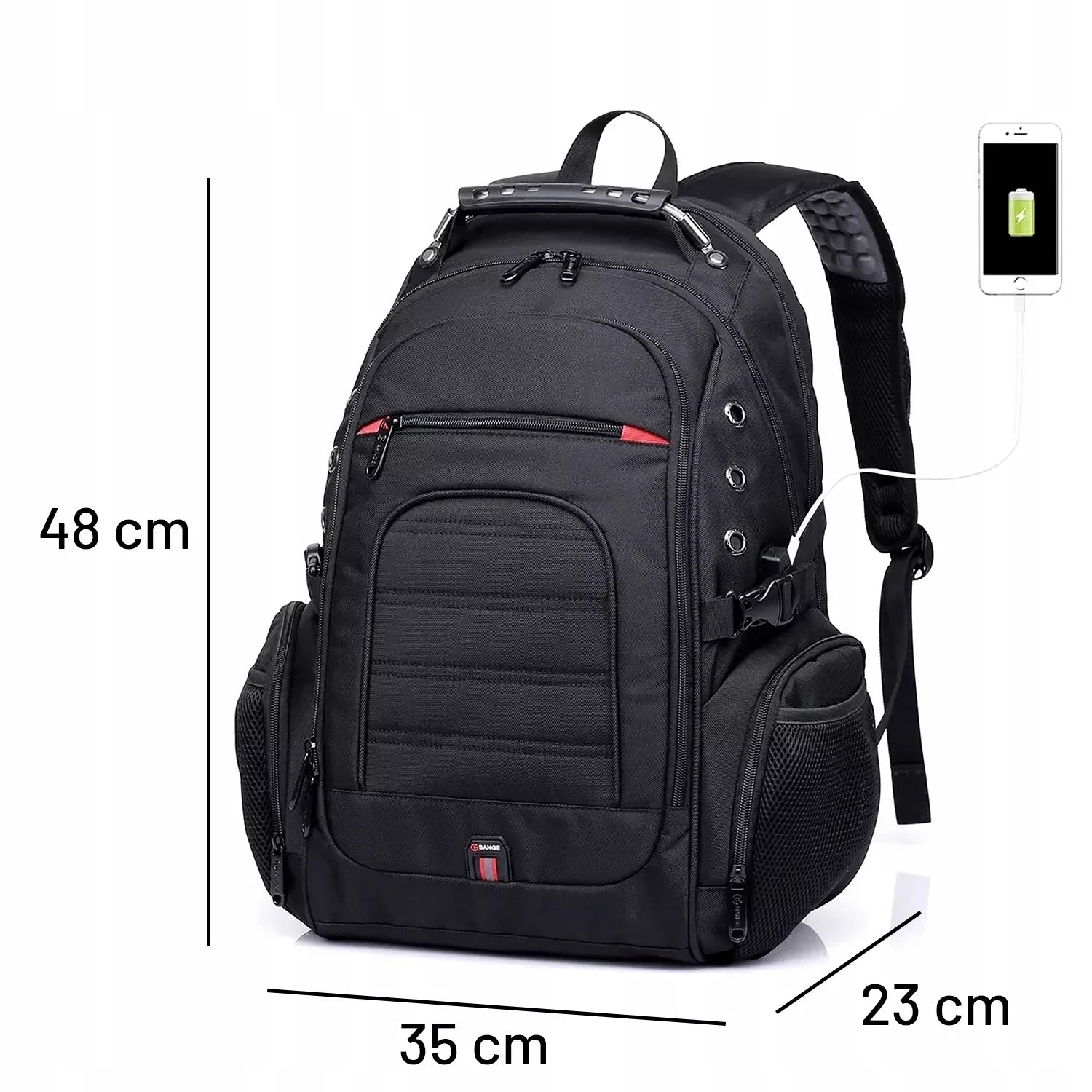 BANGE kuprinė nešiojamam kompiuteriui 15" miesto, jaunimo, atspari vandeniui, su USB, juoda, DIDELĖ