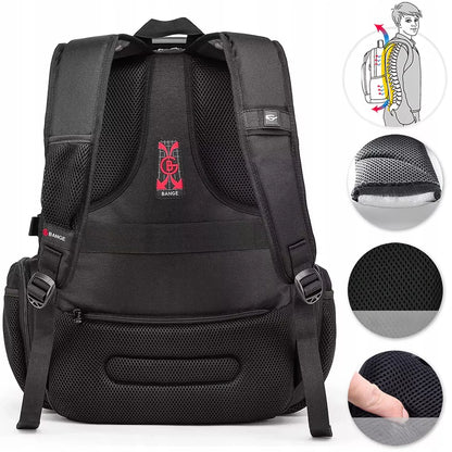 BANGE kuprinė nešiojamam kompiuteriui 15" miesto, jaunimo, atspari vandeniui, su USB, juoda, DIDELĖ