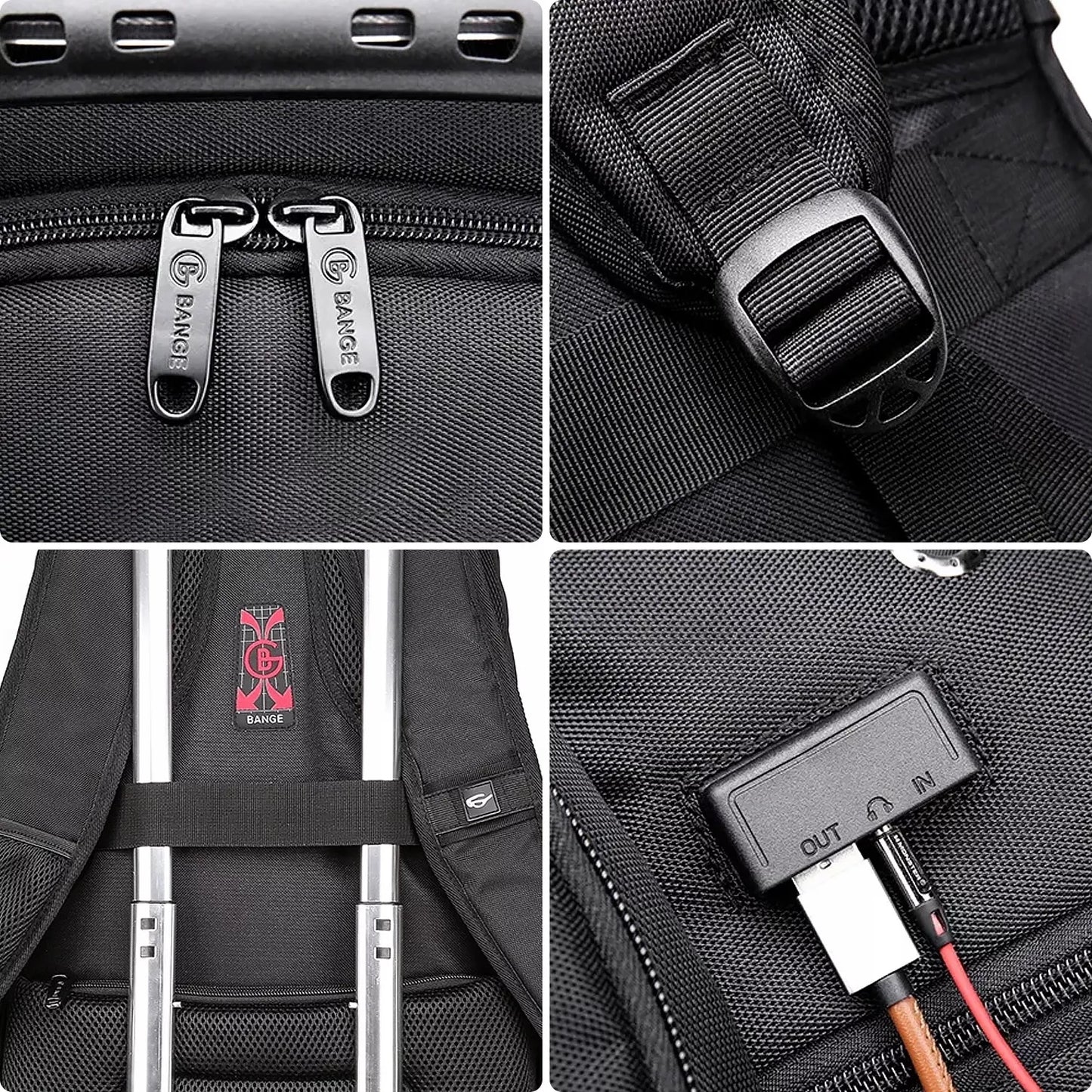 BANGE kuprinė nešiojamam kompiuteriui 15" miesto, jaunimo, atspari vandeniui, su USB, juoda, DIDELĖ