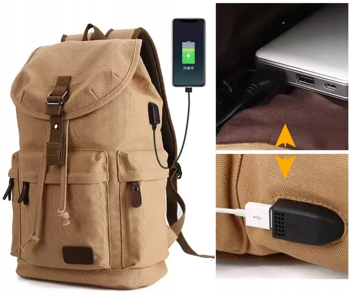 Retro kuprinė – su USB, nešiojamam kompiuteriui, unisex