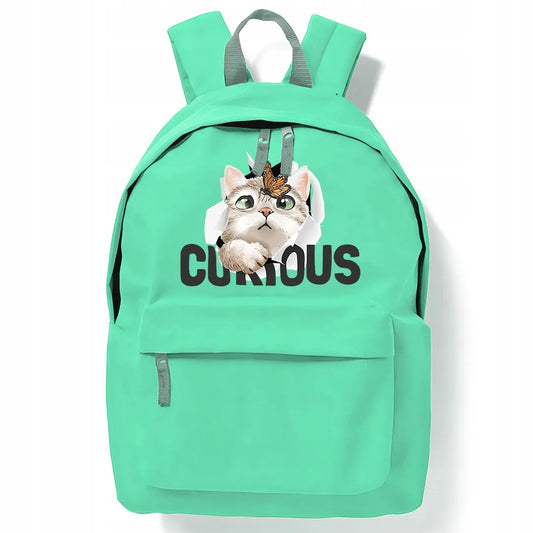 Mėtų spalvos mokyklinė kuprinė „Curious Cat“
