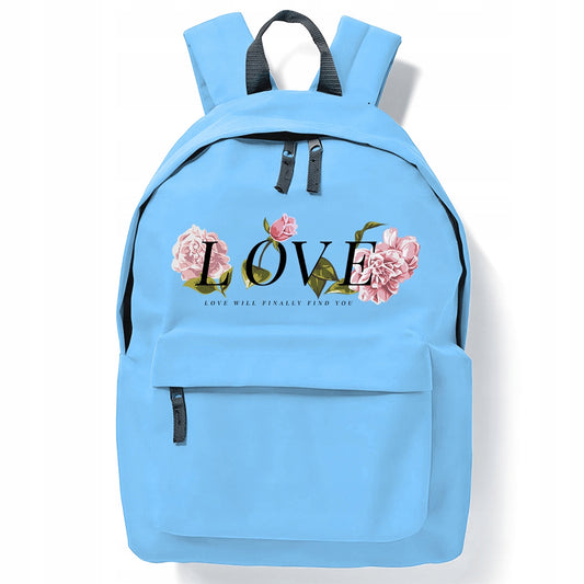 Mėlyna mokyklinė kuprinė išvykoms LOVE ROSE stilingi madingi raštai