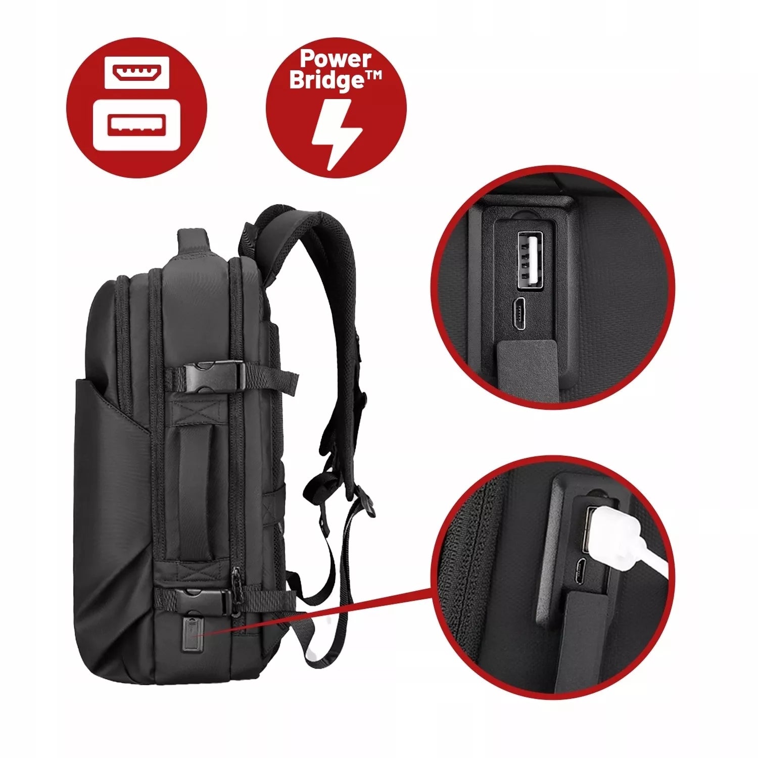 Kelioninė kuprinė nešiojamam kompiuteriui 17.3" USB, vandeniui atspari, talpi 28L