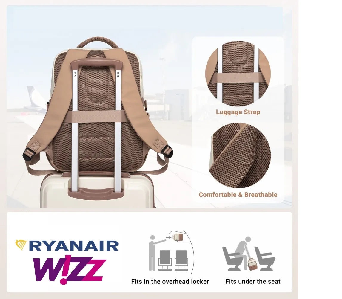 Moteriška kuprinė lėktuvui 40x30x20 sm smėlio spalvos RYANAIR rankinis bagažas Barrot