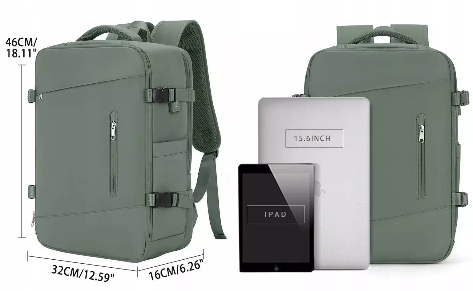Kuprinė rankiniam bagažui 46×32×16 cm, su USB, atspari vandeniui, 16,5