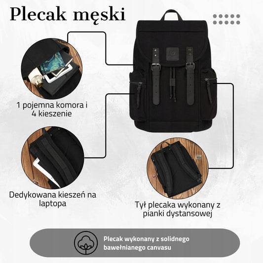 Paolo Peruzzi Vyriška Kuprinė – Juoda Vintažinio Stiliaus Kuprinė, Puiki Dovana