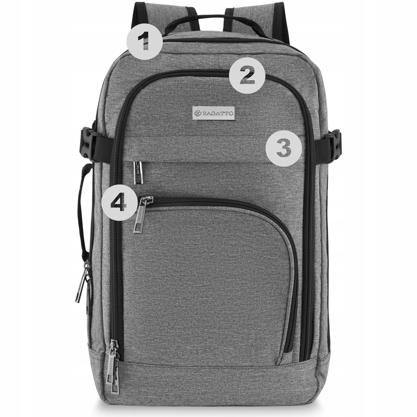 Kelioninė kuprinė 40x20x25 rankiniam bagažui į lėktuvą ZAGATTO pilka