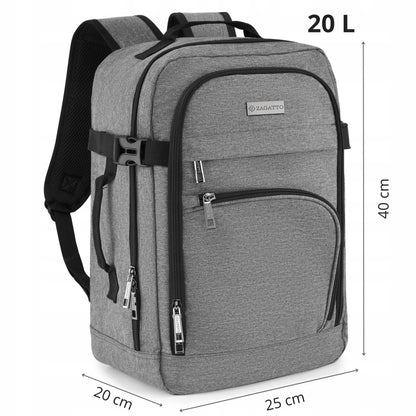 Kelioninė kuprinė 40x20x25 rankiniam bagažui į lėktuvą ZAGATTO pilka