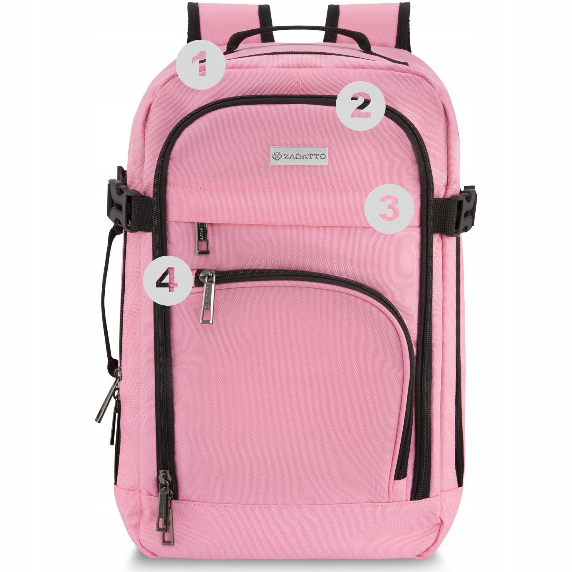 Kelioninė kuprinė 40x20x25 į lėktuvą, lengvas rankinis bagažas, rožinė ZAGATTO