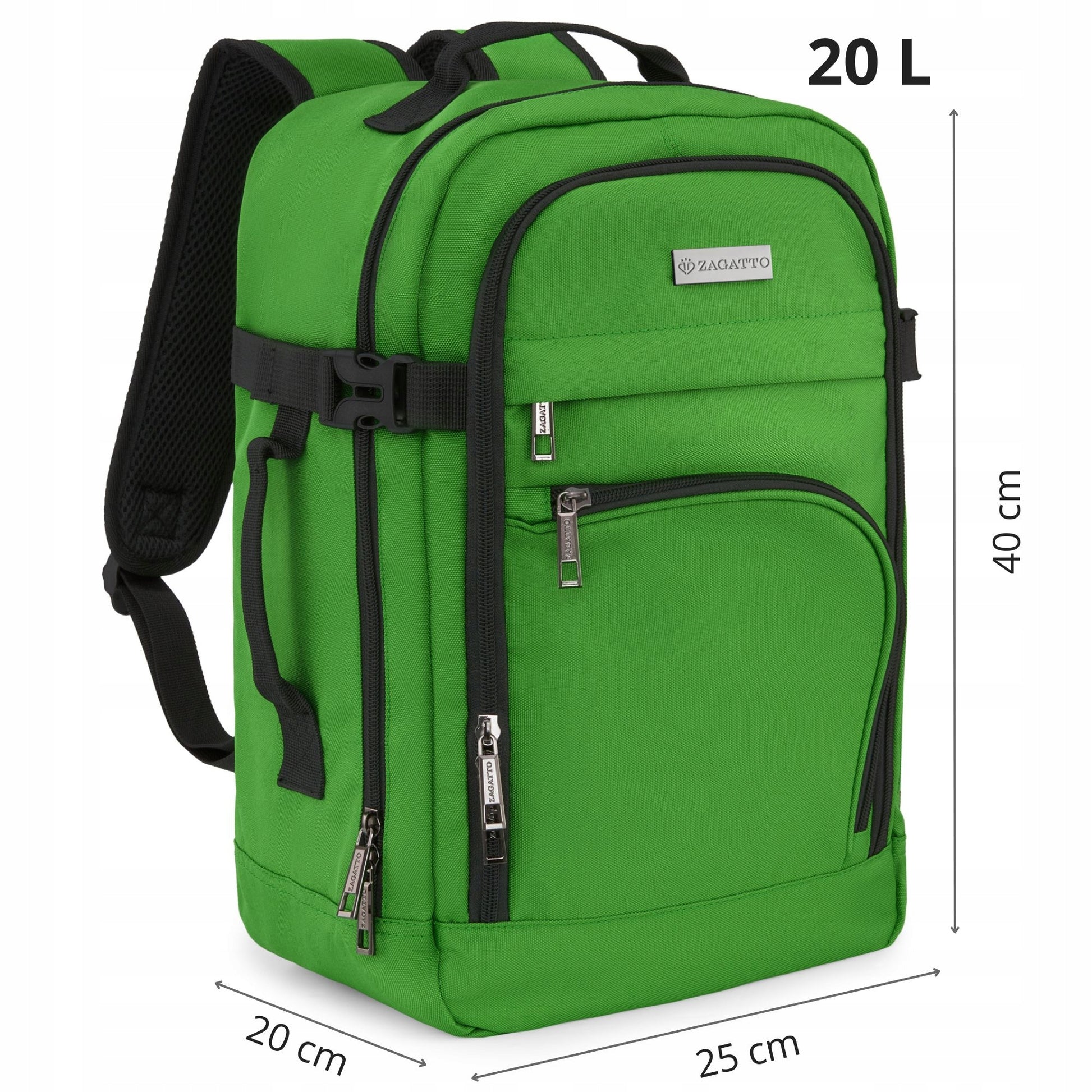 Kelioninė kuprinė 40x20x25 skraidymui, lengvas rankinis bagažas, žalia ZAGATTO