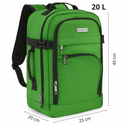 Kelioninė kuprinė 40x20x25 skraidymui, lengvas rankinis bagažas, žalia ZAGATTO