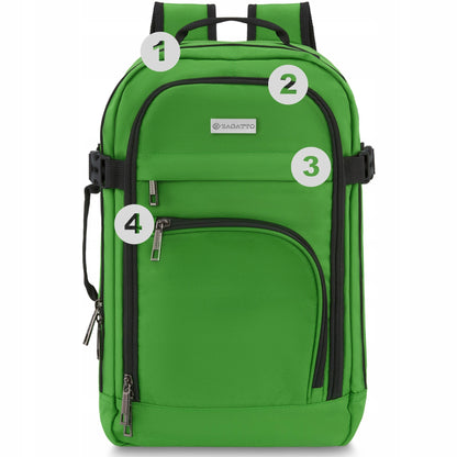 Kelioninė kuprinė 40x20x25 skraidymui, lengvas rankinis bagažas, žalia ZAGATTO