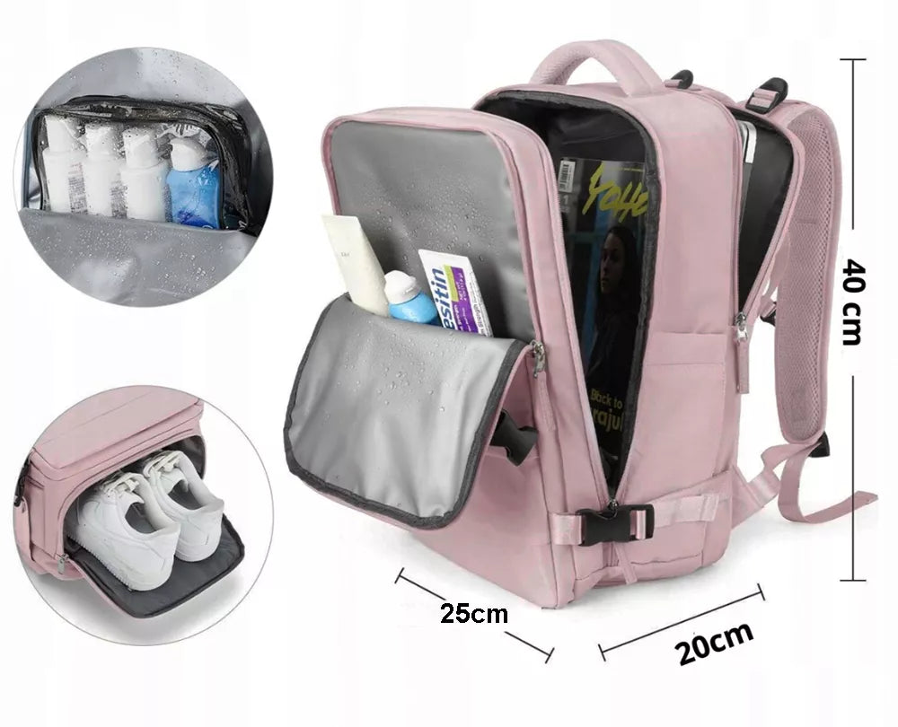 Kelioninė kuprinė 40x25x20 vandeniui atspari USB KABININIS BAGAŽAS RYANAIR WIZZAIR