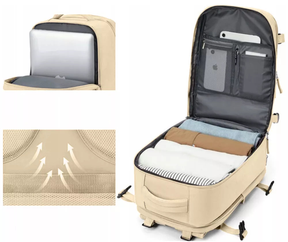 Kuprinė kelionėms 40×25×20, tinkama Ryanair/Wizzair, su USB, atspari vandeniui
