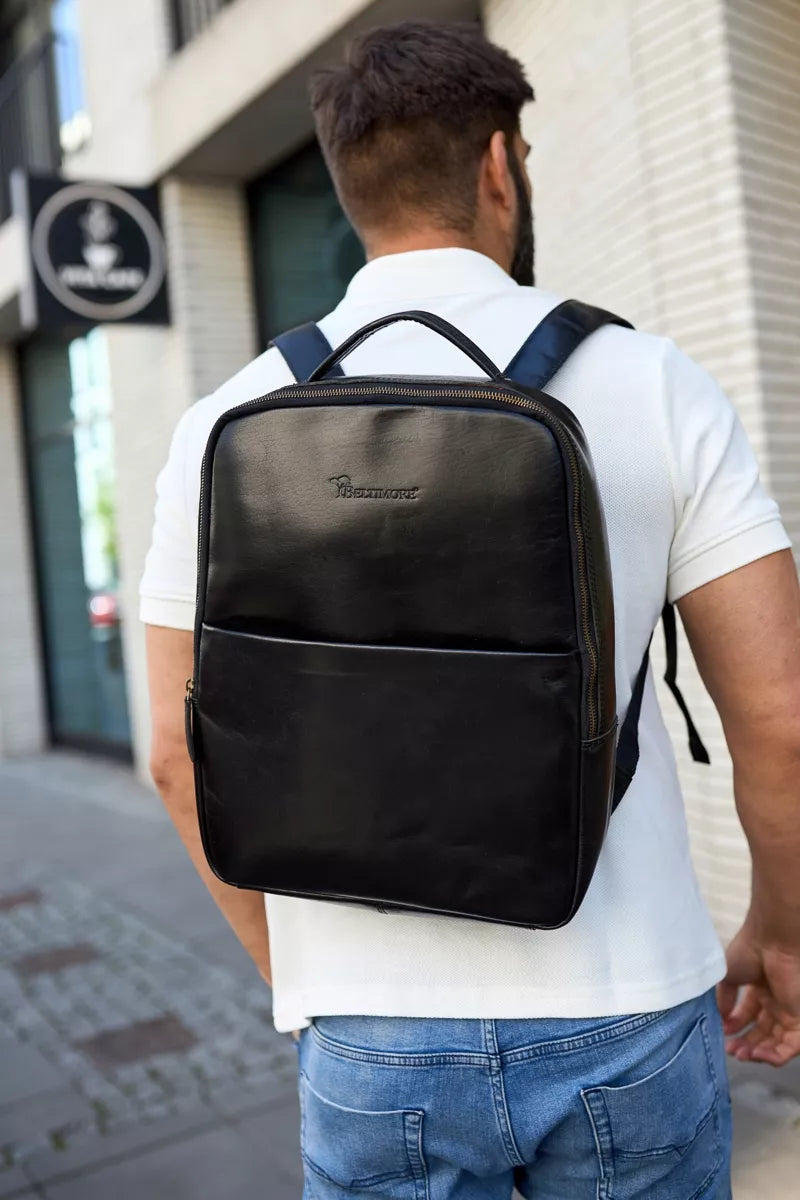 Odinė 15,6" verslo nešiojamojo kompiuterio kuprinė, didelė A4 talpos, juoda Beltimore