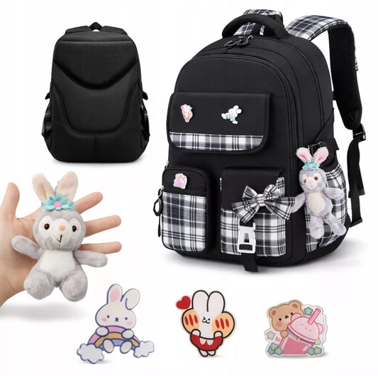 Mokyklos kuprinė mergaitėms K&M KRATKA juoda A4 15” su priedais D071