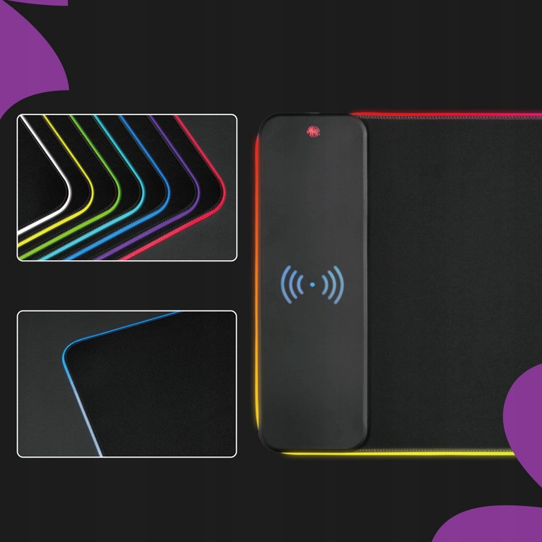 Šviečiantis RGB Žaidimų pelės kilimėlis XL 80x30 + QI įkroviklis