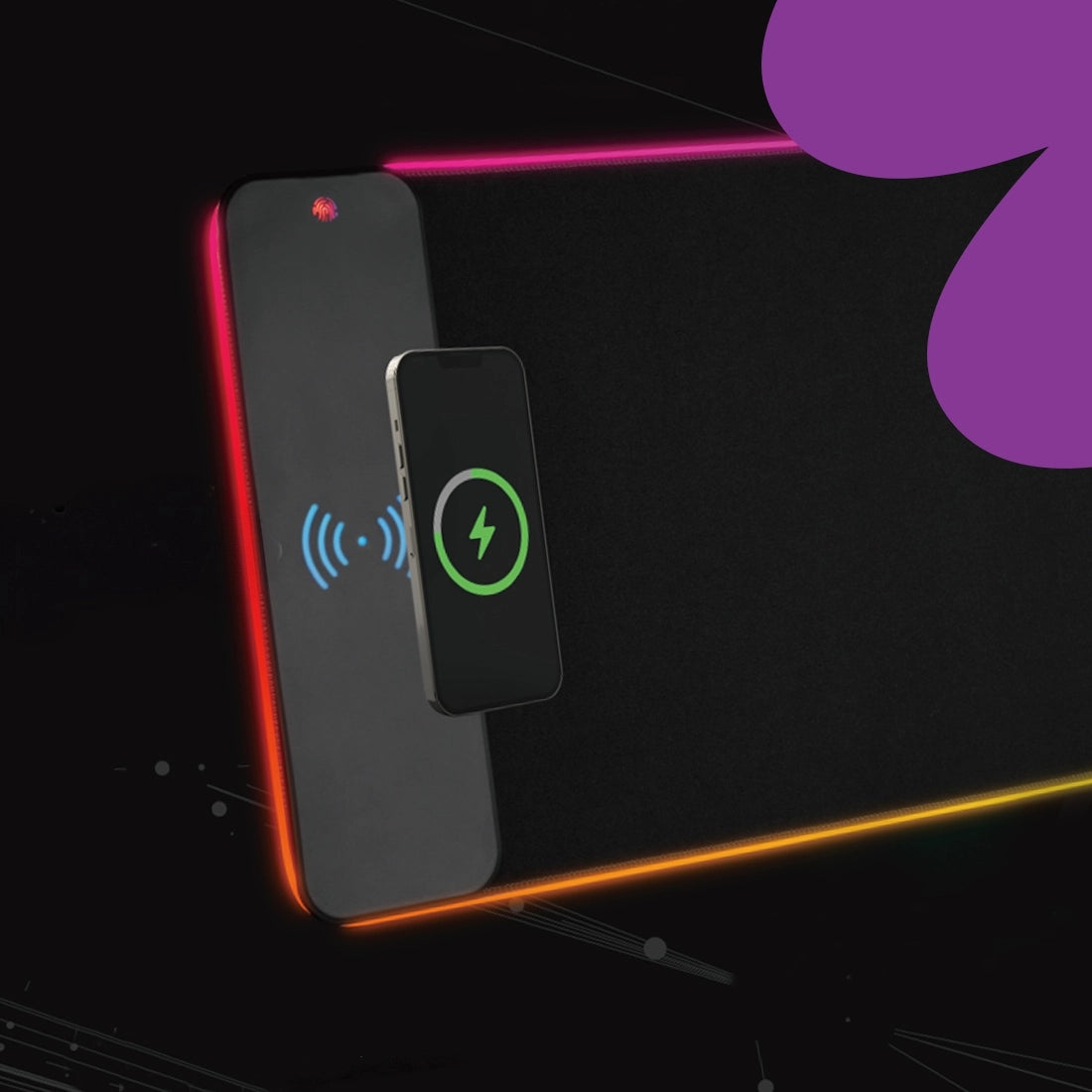 Šviečiantis RGB Žaidimų pelės kilimėlis XL 80x30 + QI įkroviklis