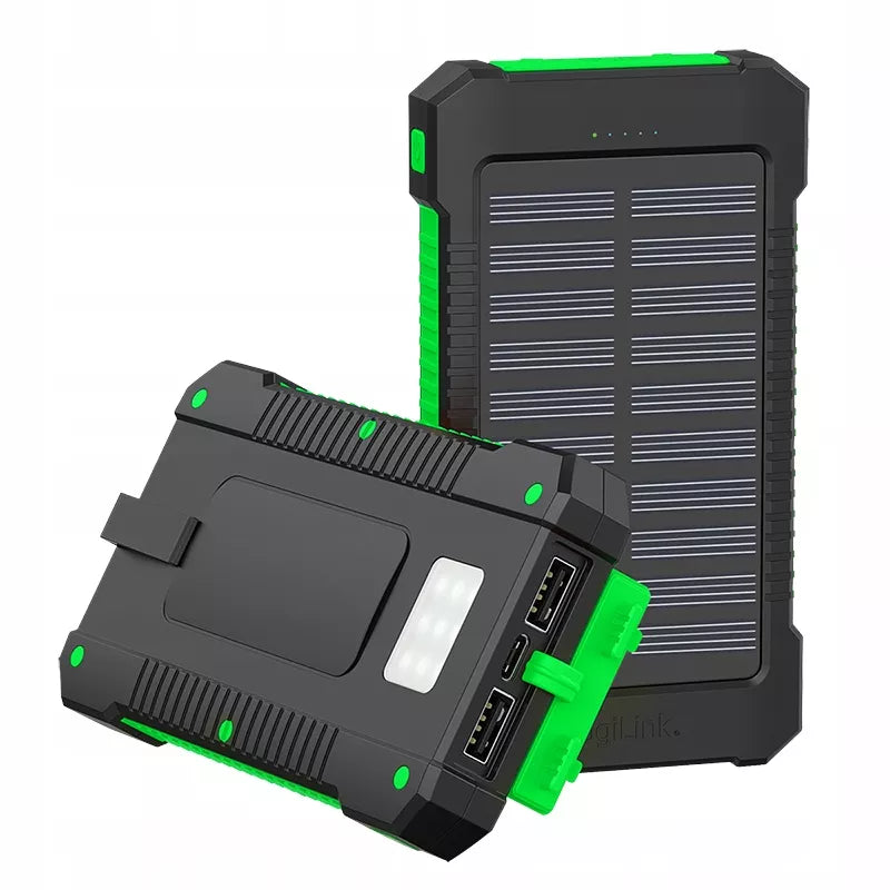 Saulės energijos Powerbank 8000 mAh IP65 Logilink su Žibintuvėliu, Įkrovimas 2xUSB-A 2A 10W
