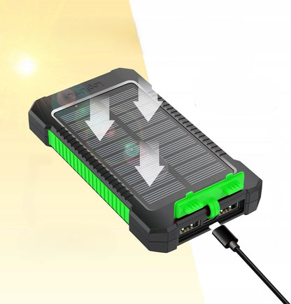 Saulės energijos Powerbank 8000 mAh IP65 Logilink su Žibintuvėliu, Įkrovimas 2xUSB-A 2A 10W