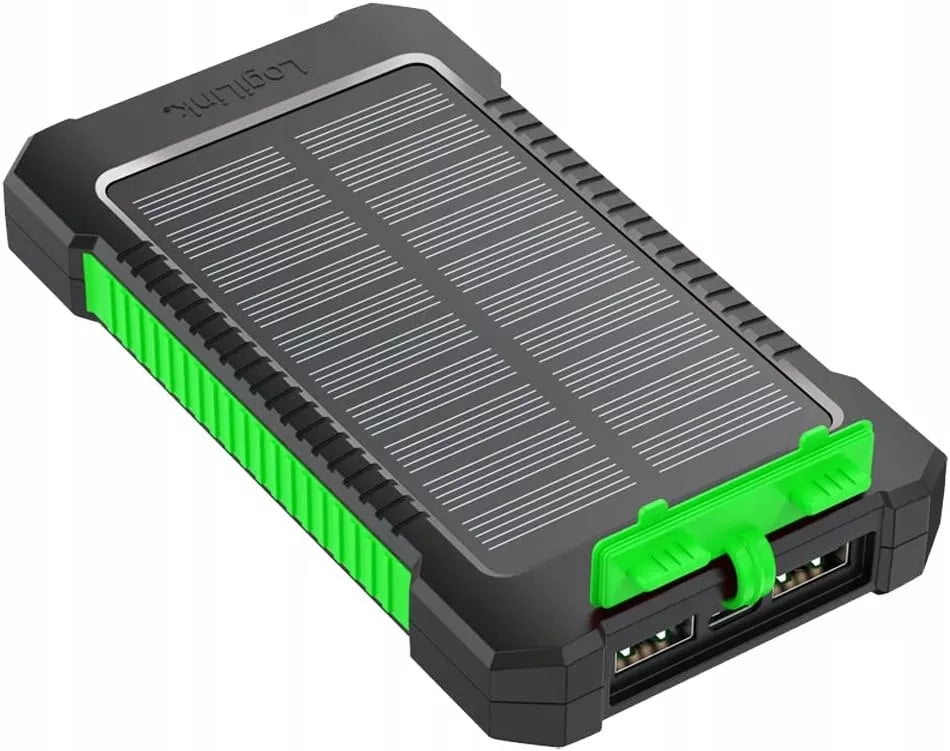 Saulės energijos Powerbank 8000 mAh IP65 Logilink su Žibintuvėliu, Įkrovimas 2xUSB-A 2A 10W
