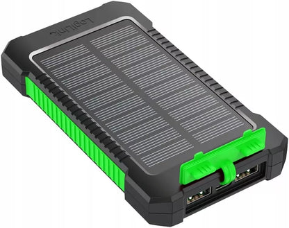 Saulės energijos Powerbank 8000 mAh IP65 Logilink su Žibintuvėliu, Įkrovimas 2xUSB-A 2A 10W