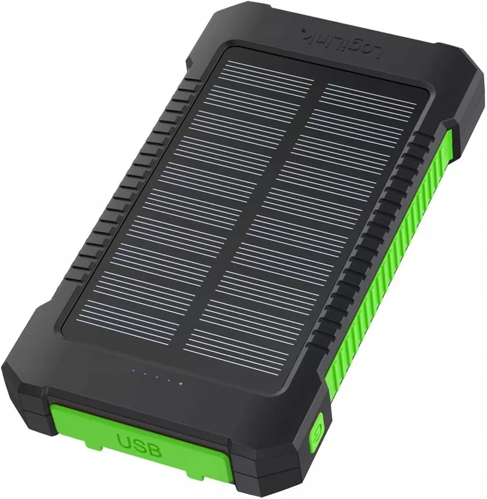 Saulės energijos Powerbank 8000 mAh IP65 Logilink su Žibintuvėliu, Įkrovimas 2xUSB-A 2A 10W