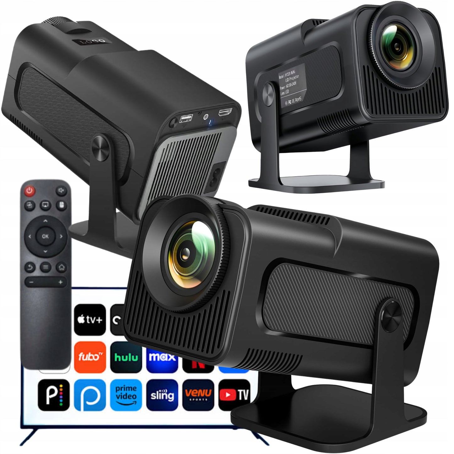 Mini projektorius HY320 1080p su Android 11, Smart TV, WiFi6, Bluetooth 150p