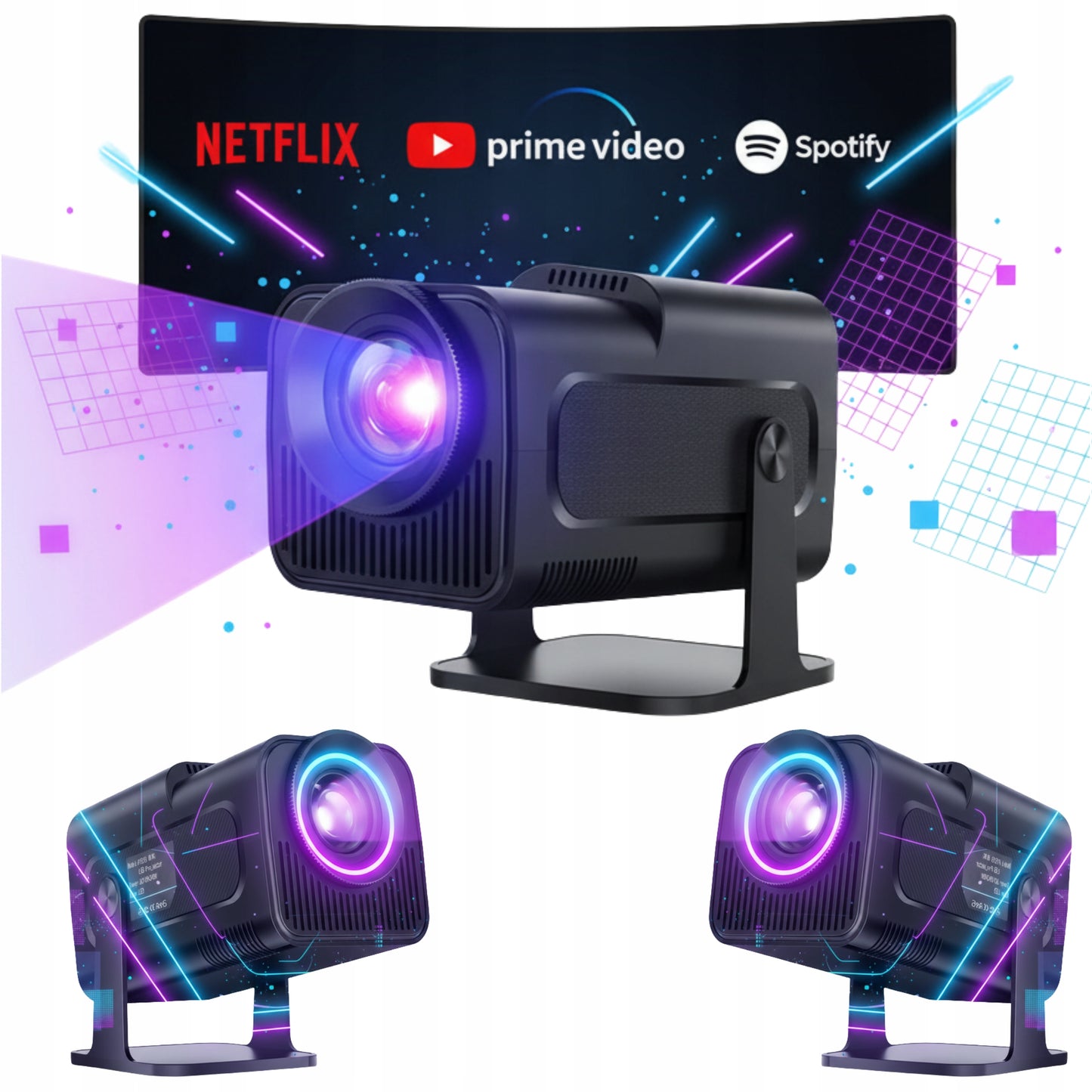 Mini projektorius HY320 1080p su Android 11, Smart TV, WiFi6, Bluetooth 150p