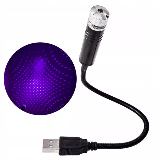USB LED lazerinis projektorius, violetinė žvaigždė, lubų hologramos automobilio interjerui