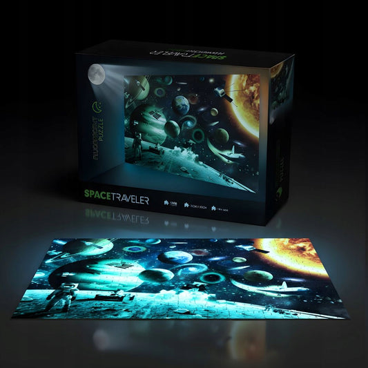 Fluorescencinė dėlionė "Kosmonautas", šviečianti tamsoje, 1000 elementų