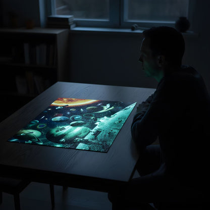 Fluorescencinė dėlionė "Kosmonautas", šviečianti tamsoje, 1000 elementų