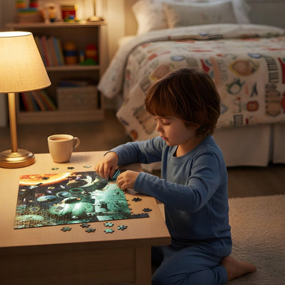 Fluorescencinė dėlionė "Kosmonautas", šviečianti tamsoje, 1000 elementų