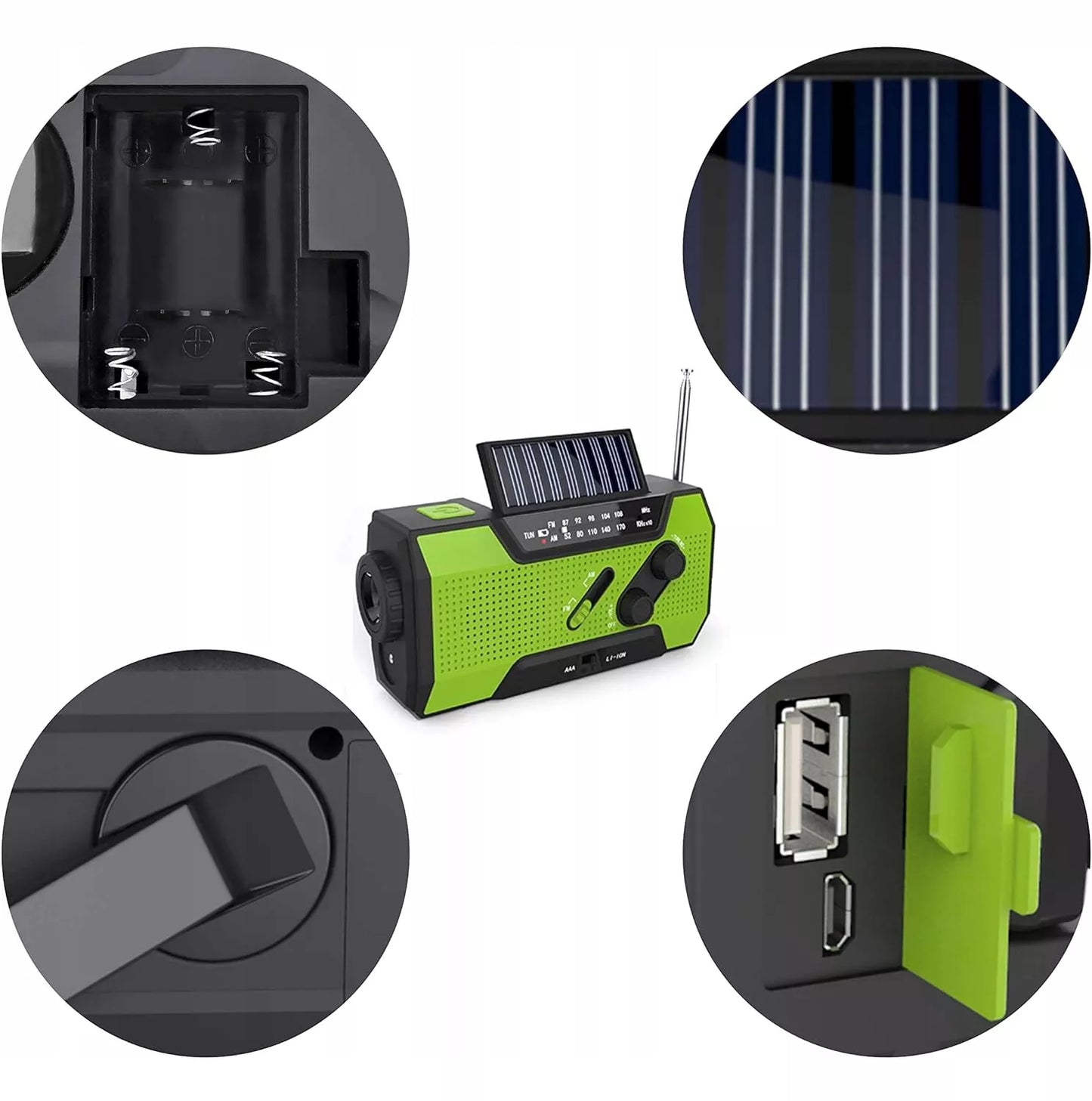 NEŠIOJAMAS RADISTUVAS SAULĖS ENERGIJA KORTELE SIGNALIZACIJA DINAMO AVARINIS ŽIBINTUVĖLIS POWERBANK 3 IN 1