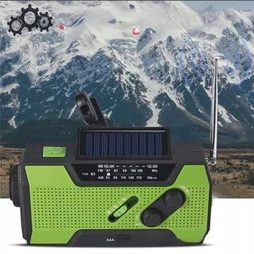 NEŠIOJAMAS RADISTUVAS SAULĖS ENERGIJA KORTELE SIGNALIZACIJA DINAMO AVARINIS ŽIBINTUVĖLIS POWERBANK 3 IN 1
