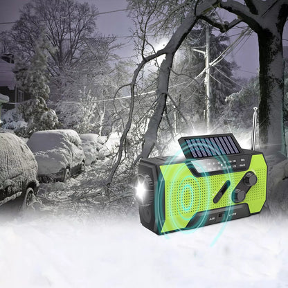 NEŠIOJAMAS RADISTUVAS SAULĖS ENERGIJA KORTELE SIGNALIZACIJA DINAMO AVARINIS ŽIBINTUVĖLIS POWERBANK 3 IN 1
