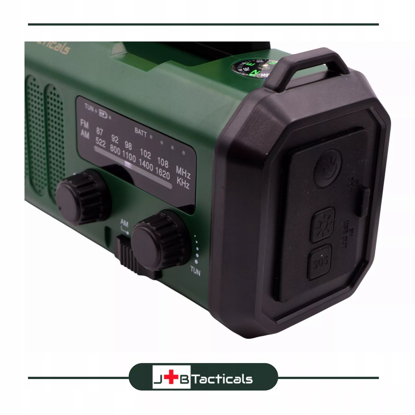 Nešiojama avarinė FM/AM radijo imtuvas su saulės energija, dinaminiu suktuku, POWERBANK ir žibintuvėliu