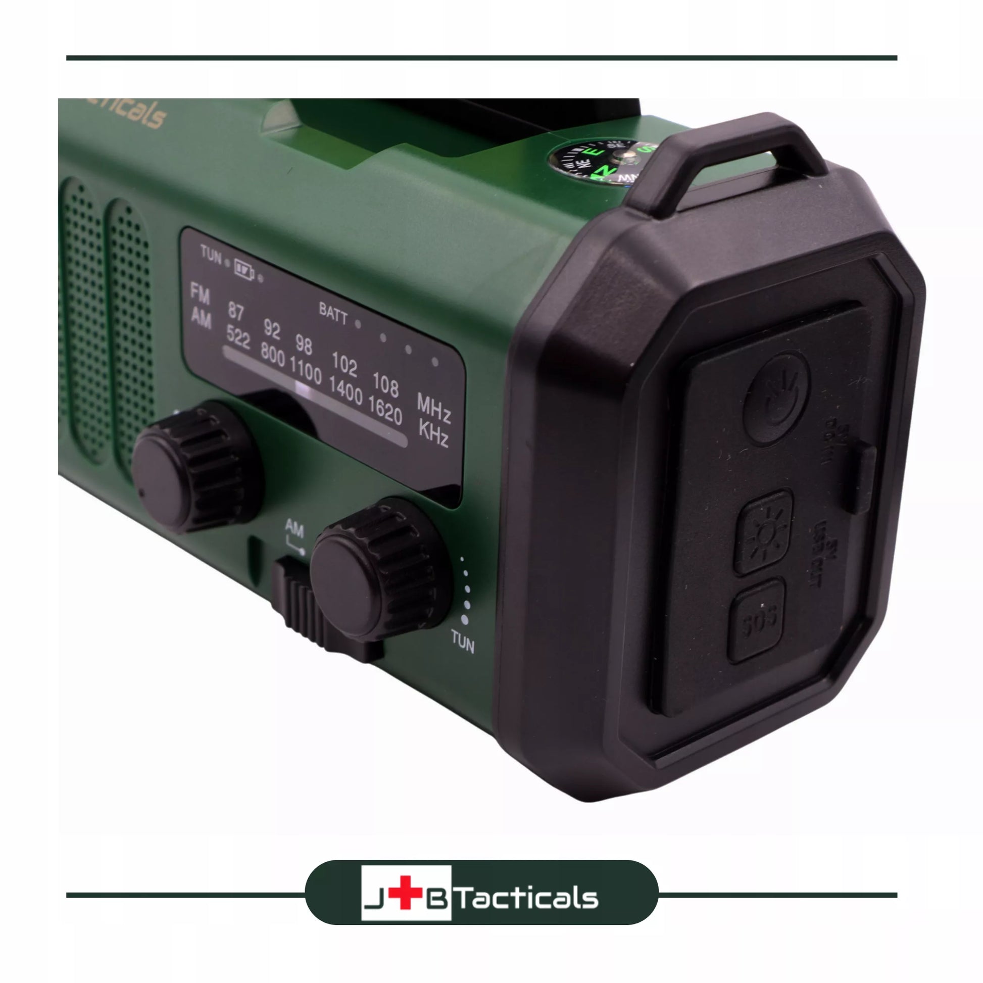 Nešiojama avarinė FM/AM radijo imtuvas su saulės energija, dinaminiu suktuku, POWERBANK ir žibintuvėliu