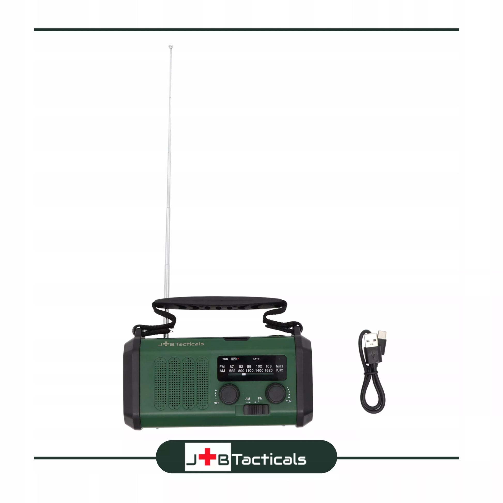 Nešiojama avarinė FM/AM radijo imtuvas su saulės energija, dinaminiu suktuku, POWERBANK ir žibintuvėliu