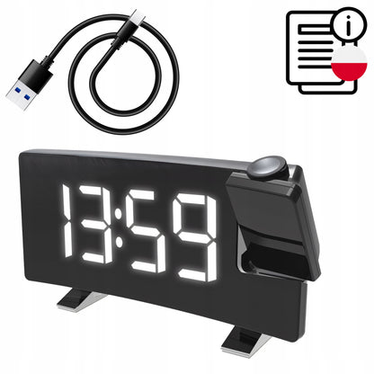 Radijo žadintuvas su projektoriumi, juodas, USB, garsus žadintuvas, LED ekranas